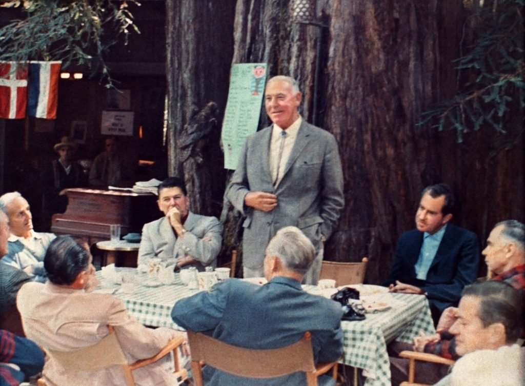 Picture of Ronald Reagan and Richard Nixon meeting at the Bohemian Grove in 1967