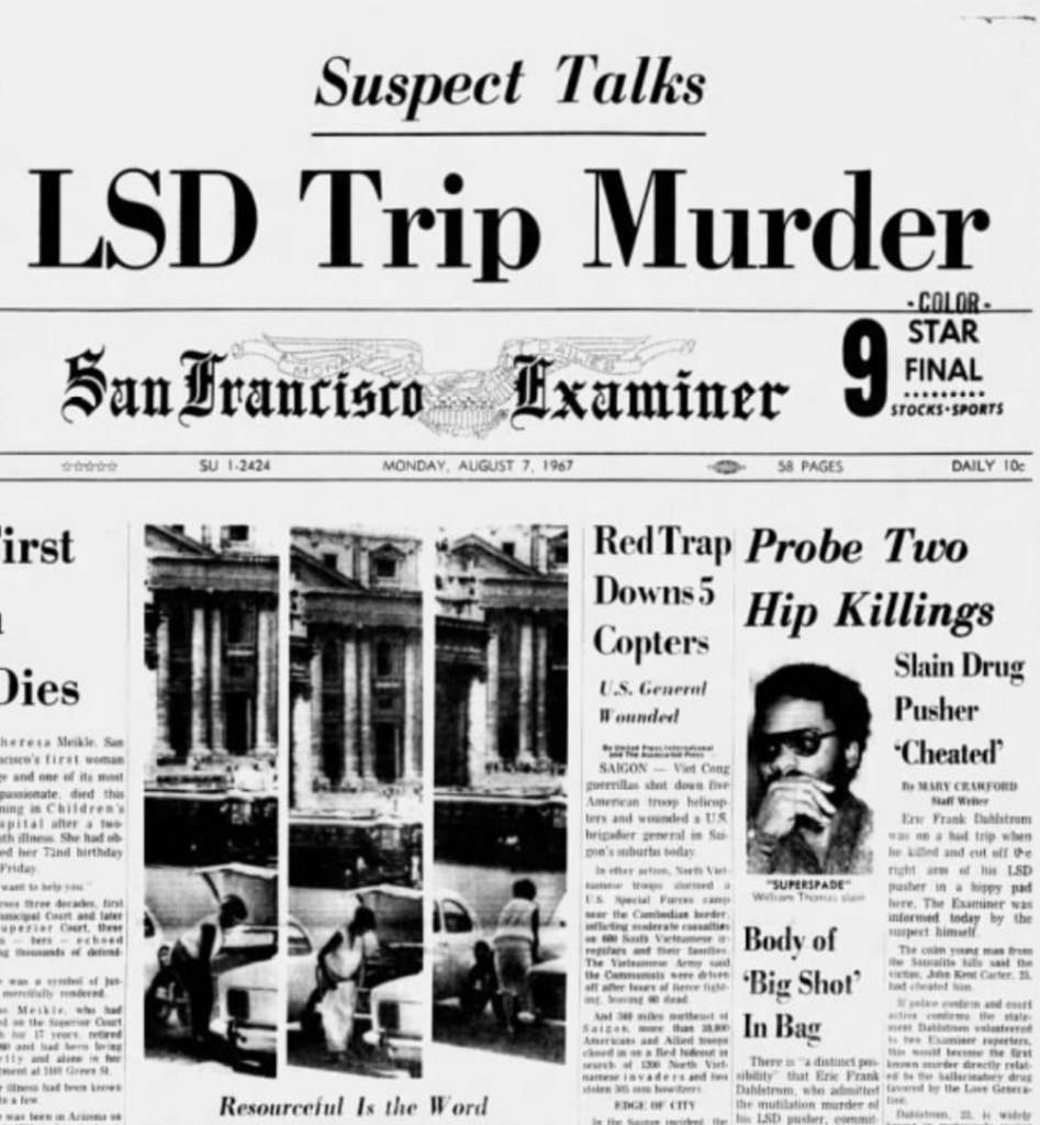 LSD Trip Murder headline from the San Francisco Examiner